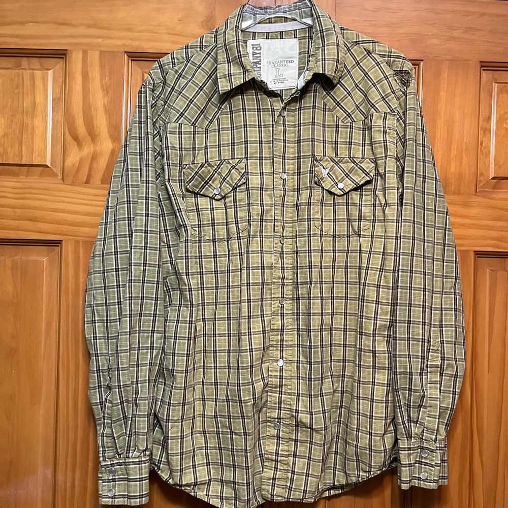Company 81 Pearl Snap Green Plaid Shirt Size Large